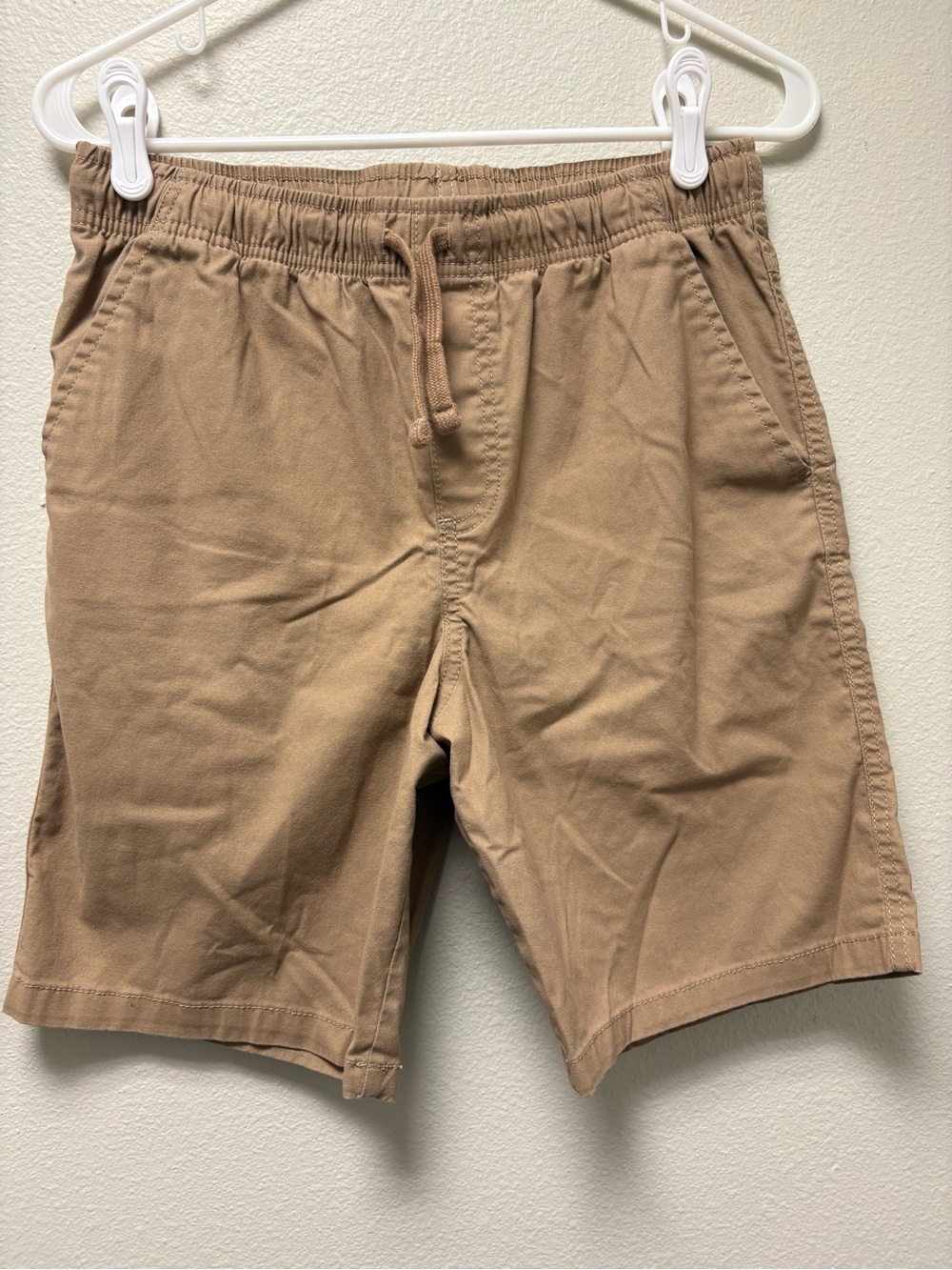 Wonder Nation Boys Beige Solid Chino Shorts Flat Front Pockets Drawstring 14-16